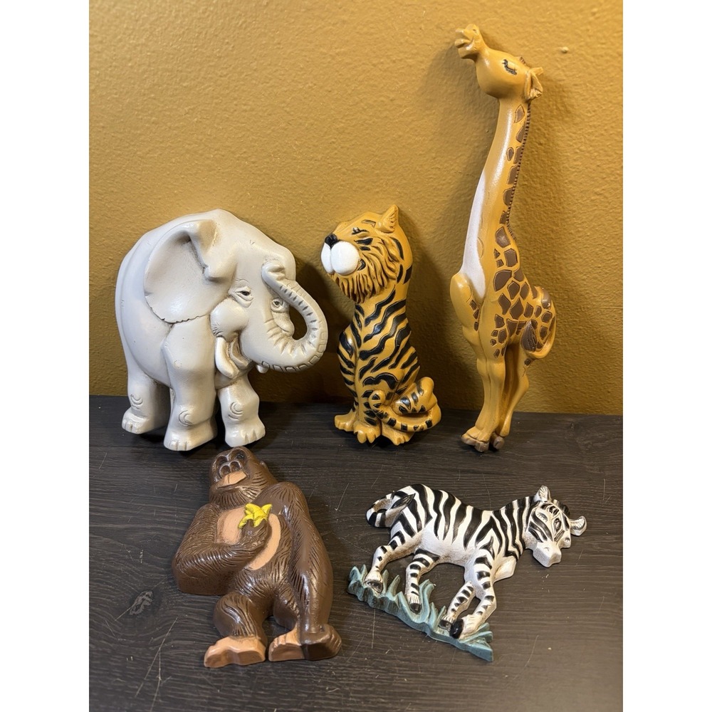 Vintage 1976 Home Interiors Burwood Noahs Ark Jungle Animal Wall Hangings Set 5